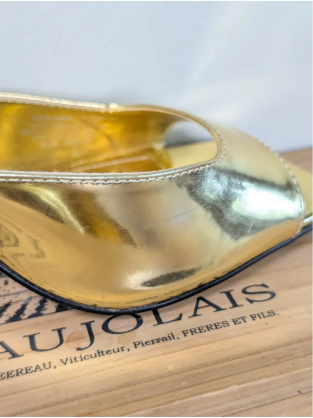 Marc Fisher 7.5 LTD Baber Metallic Gold Leather Heel Slide Square Toe Sandals - Picture 4 of 10